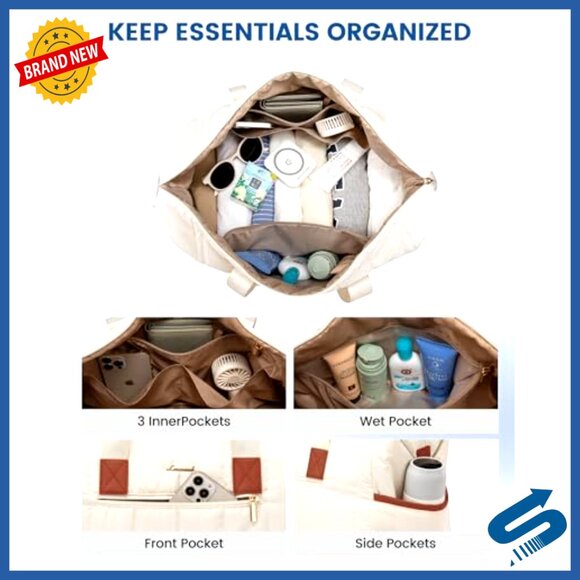 Puffer Travel Duffle Bag with Shoe Compartment, Carry On Weekender - Picture 4 of 6